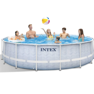 Piscina Estructural Redonda INTEX Prism Frame Chevron 488 x 122 cm, 19.156L, con Bomba, Escalera, Cobertor y Tapiz