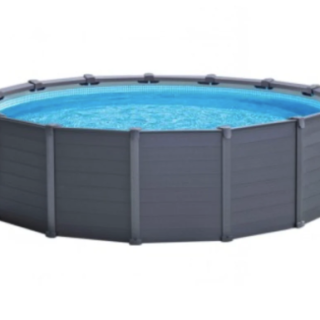 Piscina Estructural INTEX Graphite Grey Panel 478 x 124 cm, 16.805L, con Bomba de Arena, Escalera, Cobertor y Tapiz