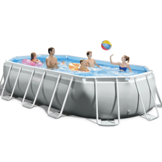 Piscina Estructural Ovalada Prism Frame INTEX, 5.03 x 2.74 x 1.22m, 13.365L, con Bomba, Escalera, Cobertor y Tapiz