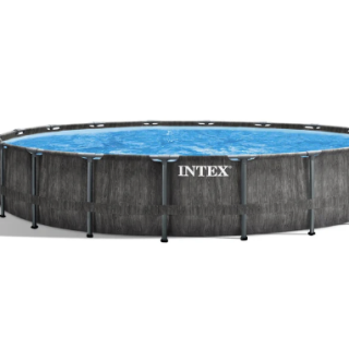 Piscina Estructural Redonda INTEX Prism Frame Greywood, 5.49 x 1.22m, 24.311L, con Bomba, Escalera, Cobertor y Tapiz